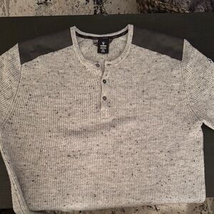 Kuhl Men's Crewneck Henley Sweater in Light Gray with Dark Shoulder Panels